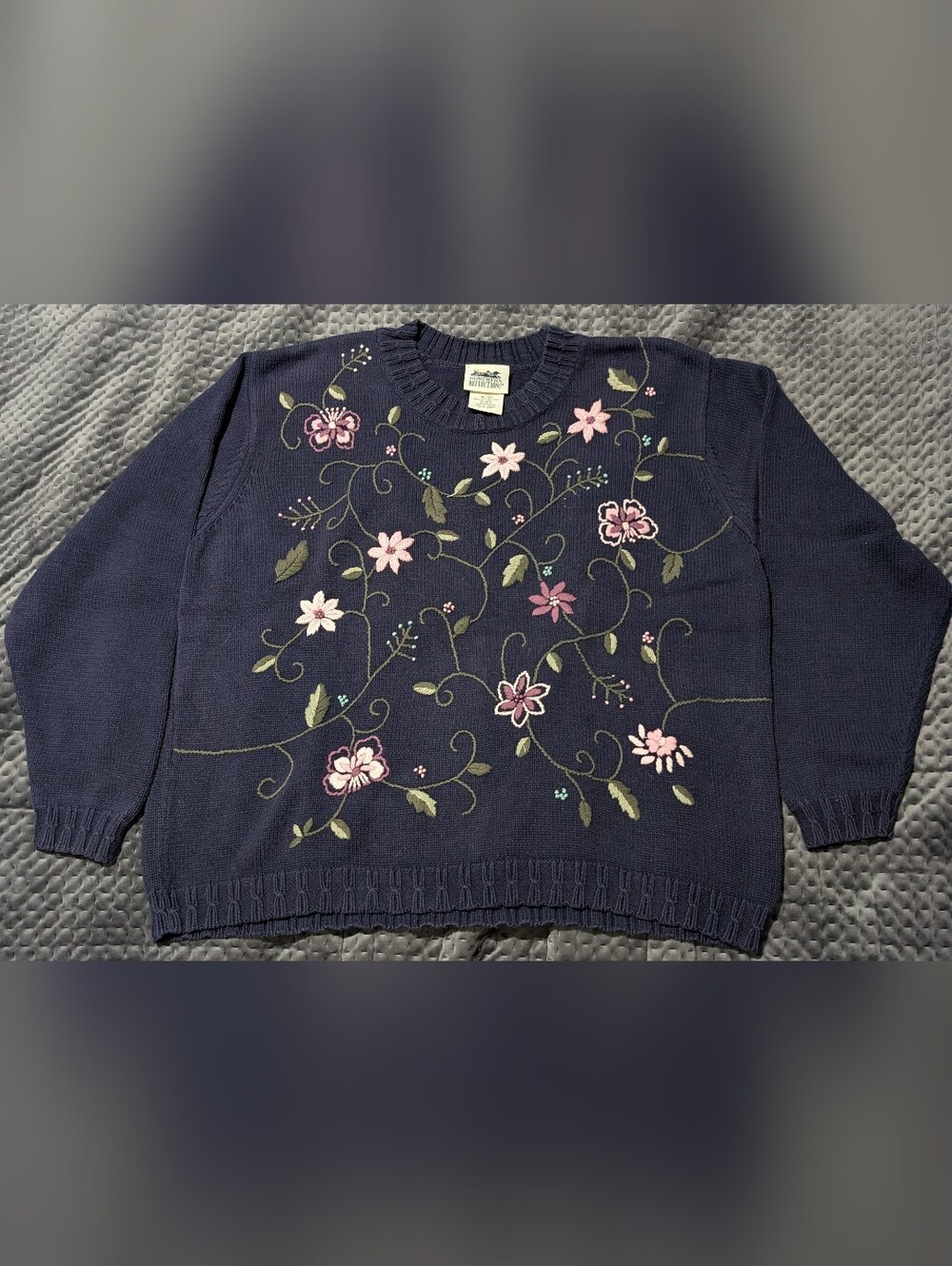 Vintage Northern Reflections Navy Blue Floral Knit Sweater